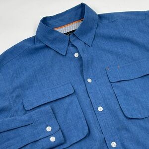 Orvis Trout Bum Active Men's M Cotton Blue Casual Button-Down Shirt